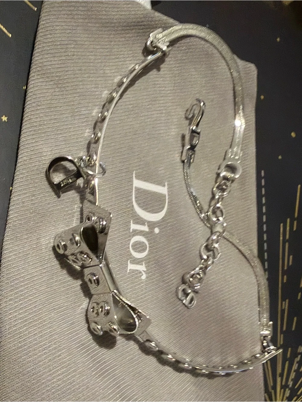 Rare Vintage Dior Gromet Silver Bow Choker Necklace